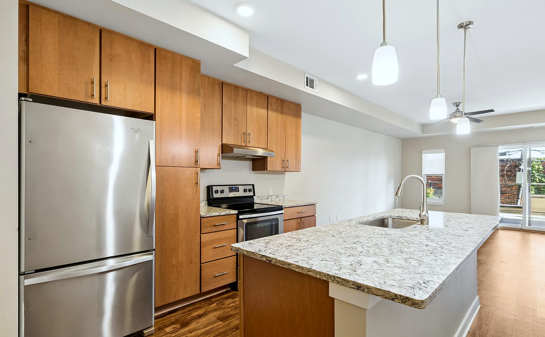 A kitchen at Charlotte Square, photographed before any furniture was added
